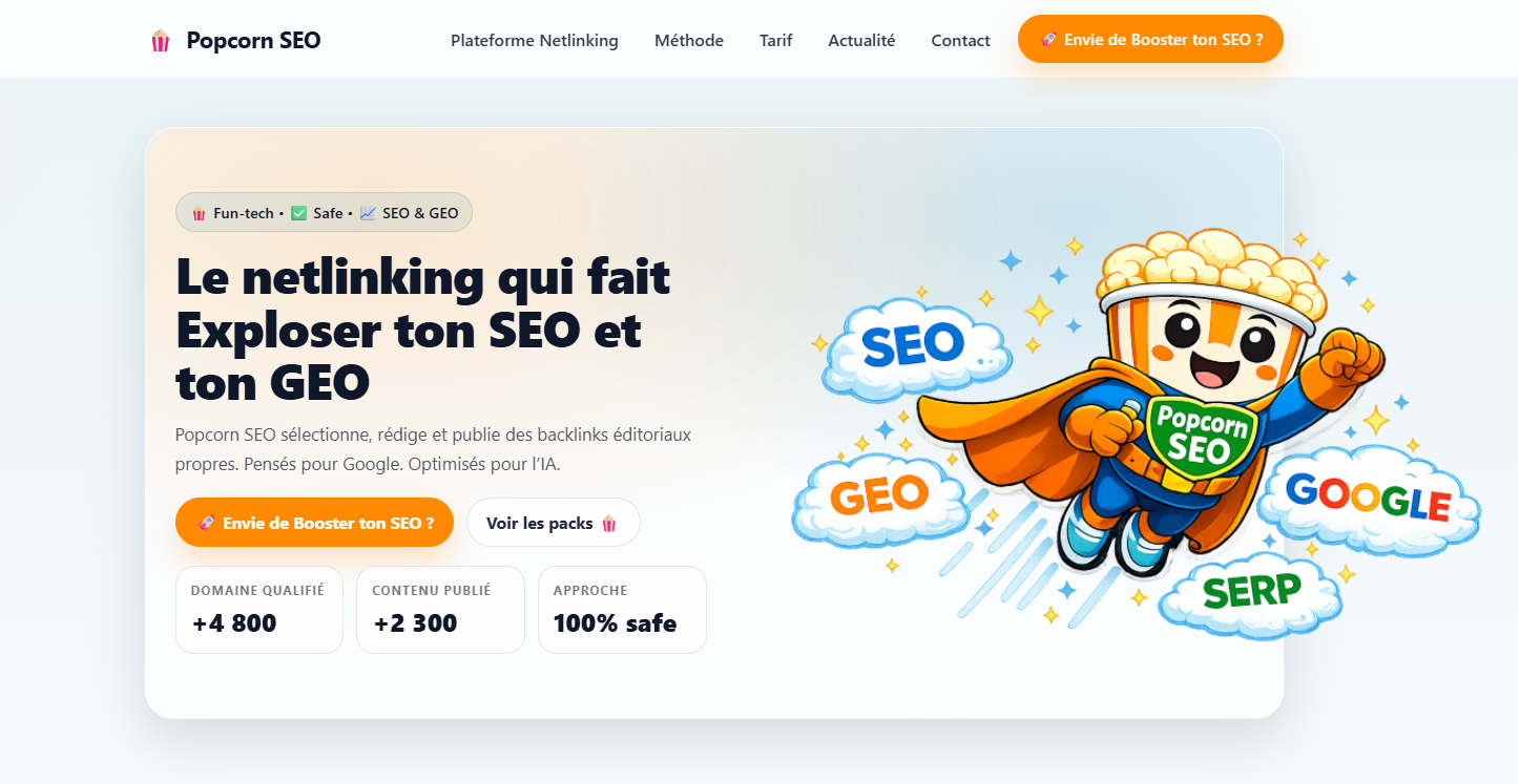 Capture d’écran du site Popcorn SEO
